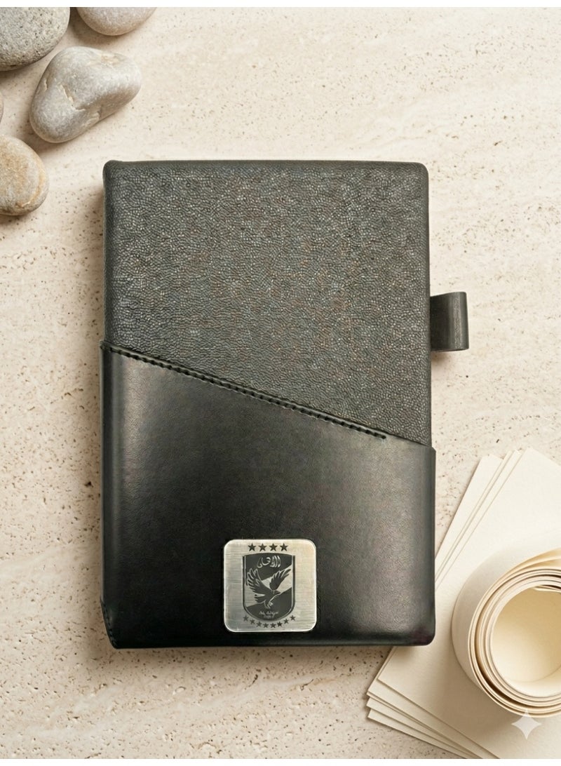 Premium Black Leather Notebook with Metal Al Ahly SC Logo – Elegant Business Journal with Pen Holder - Image 4