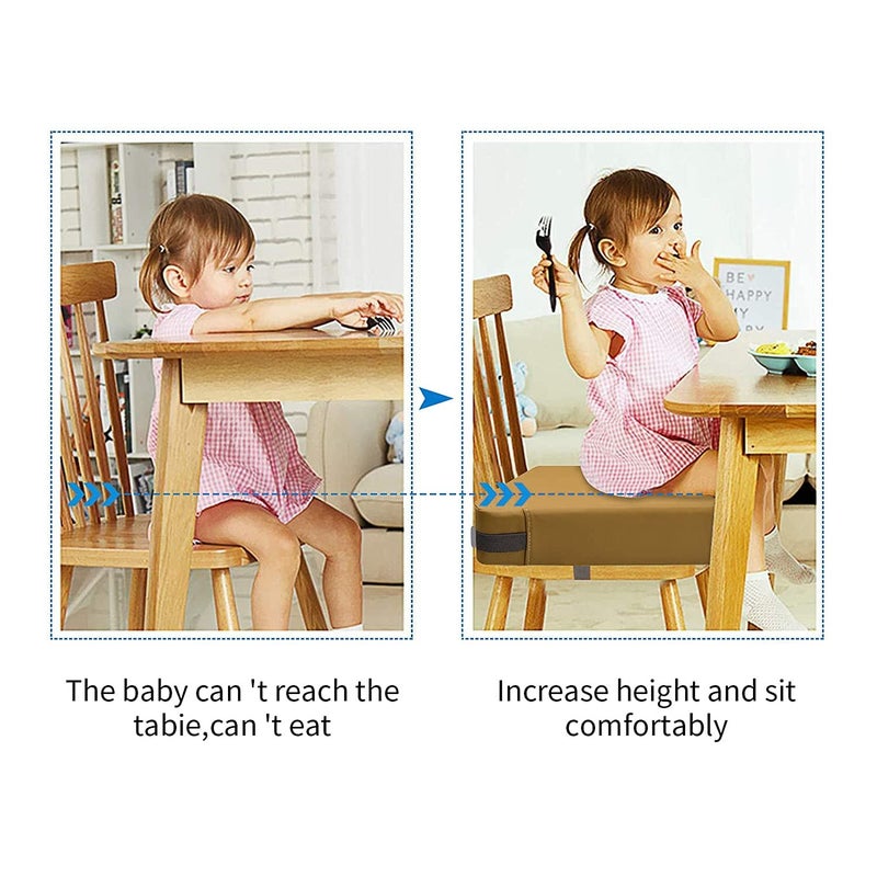 SMZCTYI Toddler Booster Seat for Dining Table, PU Washable Double Safe Straps Non-Slip Bottom Booster Seat Dining Toddler, Portable Travel Increasing Cushion (Khaki) - Image 2