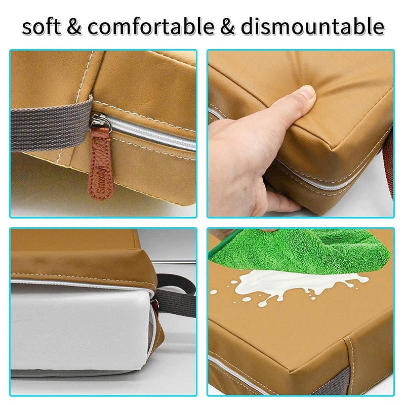 SMZCTYI Toddler Booster Seat for Dining Table, PU Washable Double Safe Straps Non-Slip Bottom Booster Seat Dining Toddler, Portable Travel Increasing Cushion (Khaki) - Image 5