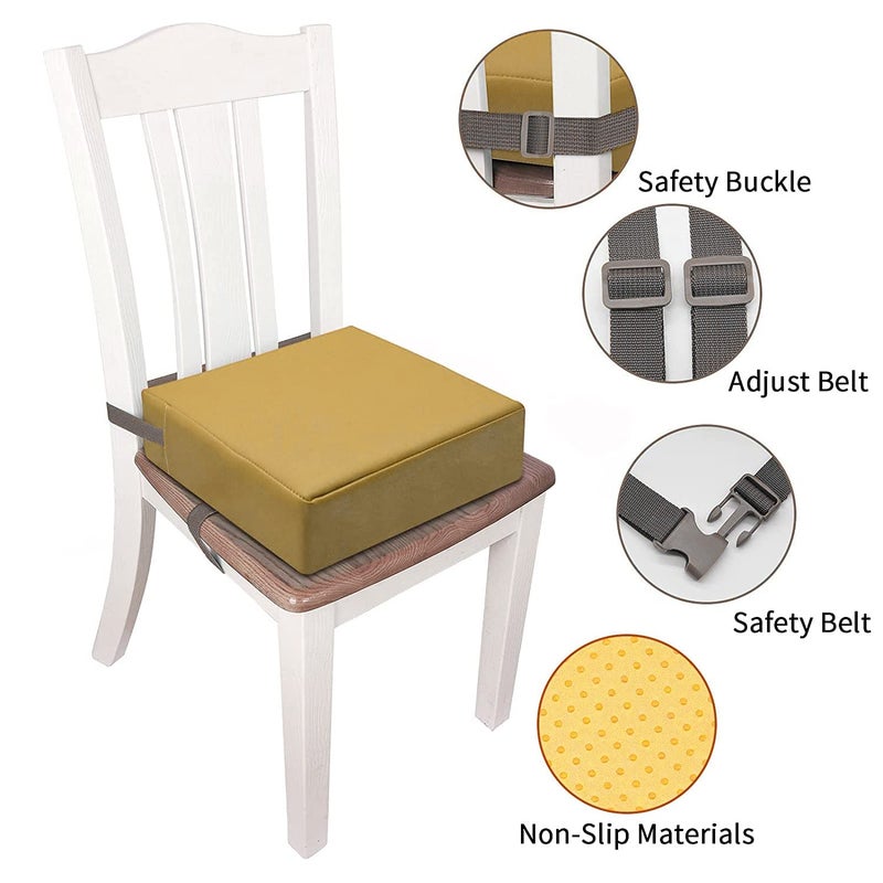 SMZCTYI Toddler Booster Seat for Dining Table, PU Washable Double Safe Straps Non-Slip Bottom Booster Seat Dining Toddler, Portable Travel Increasing Cushion (Khaki) - Image 3