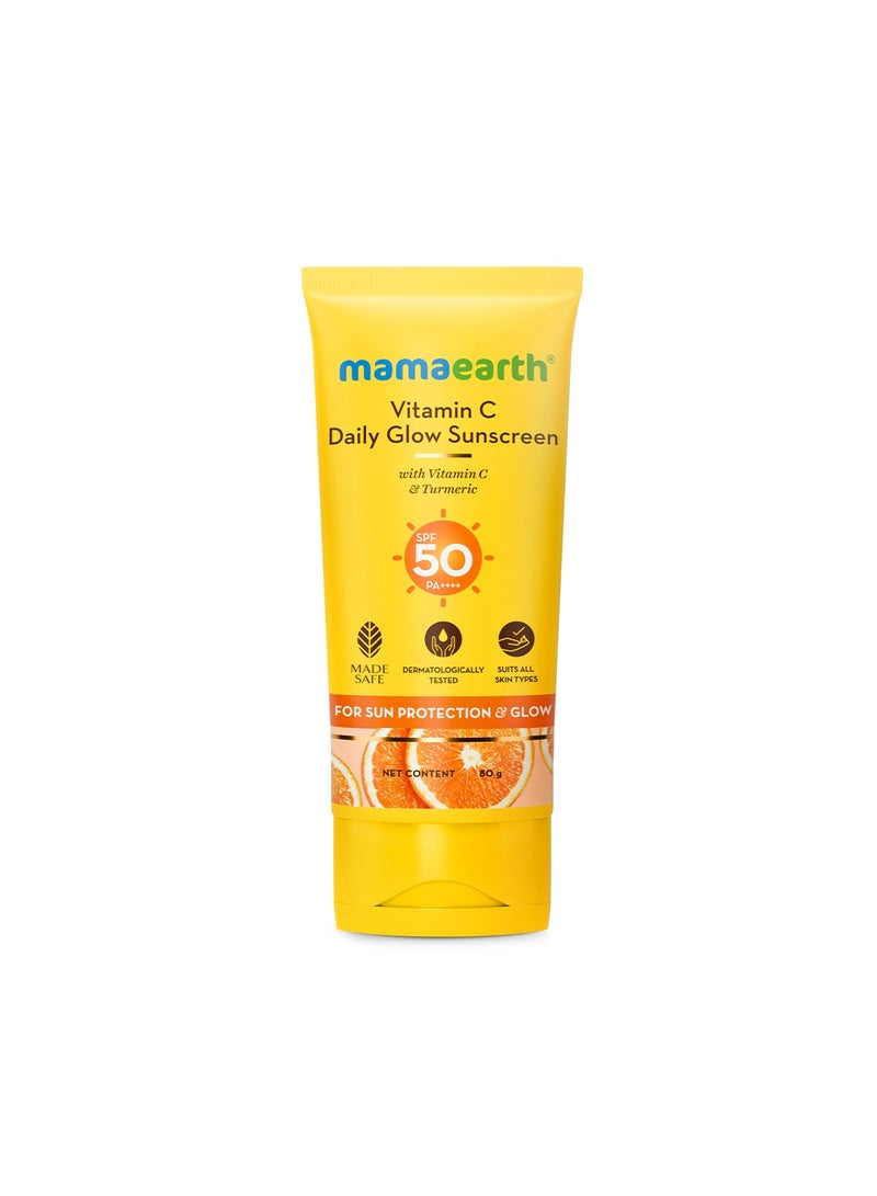 ماما إيرث واقي الشمس Mamaearth بفيتامين C (معامل حماية SPF 50 وPA++++) لبشرة مشرقة، لا يترك أثراً أبيض، خفيف الوزن - 80 جم - Image 1