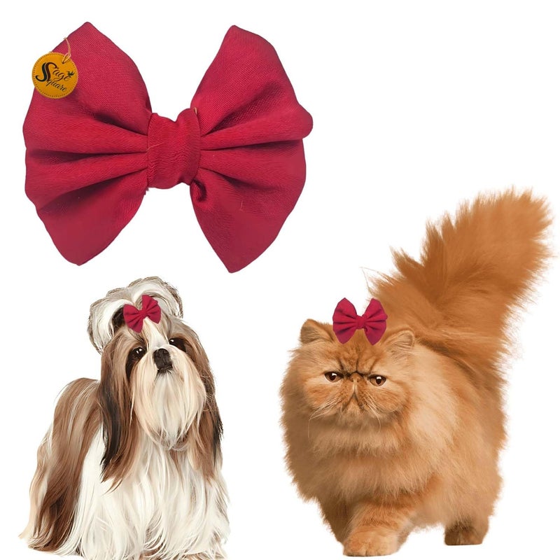 Sage Square Cute Pet Hair Bow Clip | Handmade for Dogs & Cats | Stylish Topknot & Grooming Accessory | Fancy Look for Weddings, Festivals & Celebrations | Great Gift Idea (Maroon) - Image 1