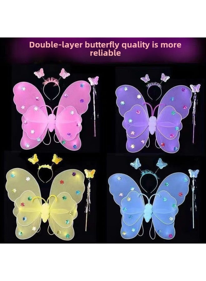 LED Light Butterfly Wings Stall Square Popular Products Double-layer Butterfly Wings Three-piece Suit Performance Clothes Sales-Color:Non-luminous Double-layer Butterfly Wings [blue]] - Image 2