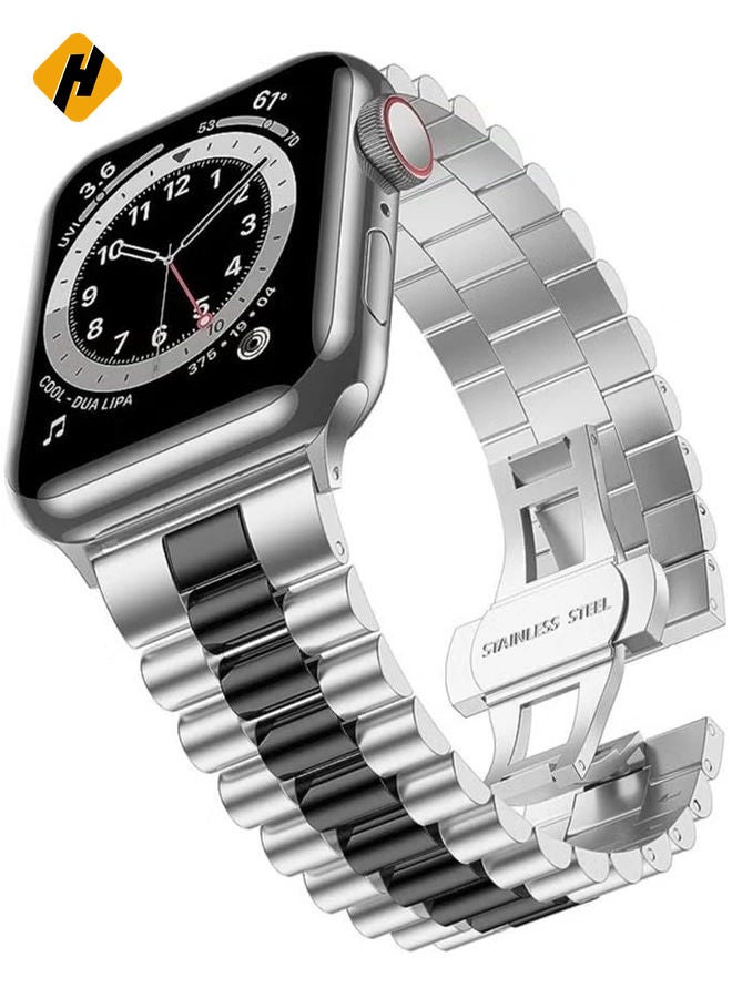 HuHa Replacement Band Compatible with Apple Watch 45mm Stainless Steel Solid Strap Metal Bracelet for Apple Watch Series 7/  - Image 1