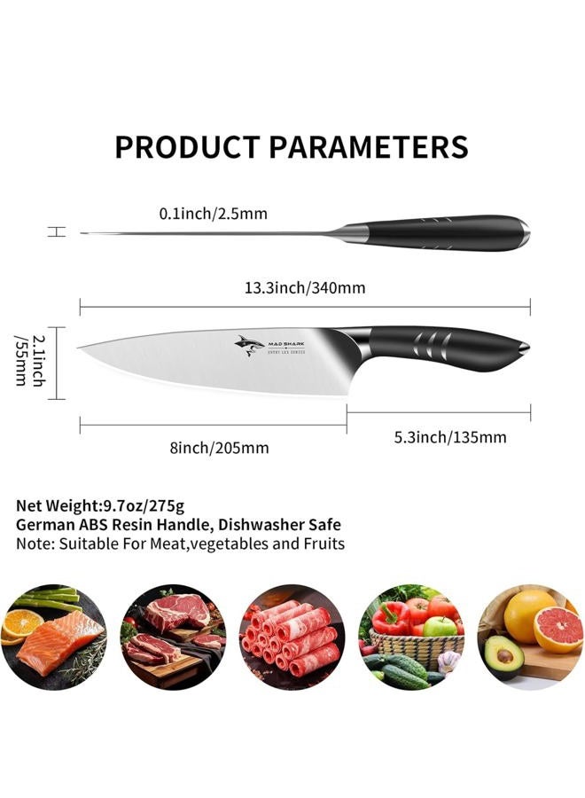 MAD SHARK Chef Knife 8 inch Chopping Knife High Carbon Stainless Steel Shark Chef's Knives with Ergonomic Handle, Cooking Knife with Gift Box, Birthday Gifts for Mom/Dad, Black - Image 2