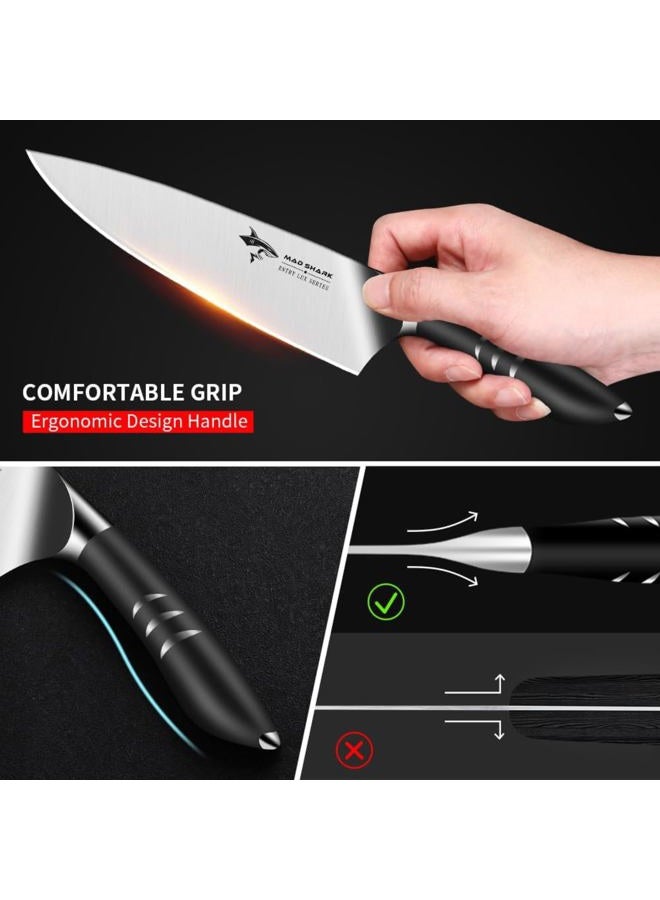 MAD SHARK Chef Knife 8 inch Chopping Knife High Carbon Stainless Steel Shark Chef's Knives with Ergonomic Handle, Cooking Knife with Gift Box, Birthday Gifts for Mom/Dad, Black - Image 5