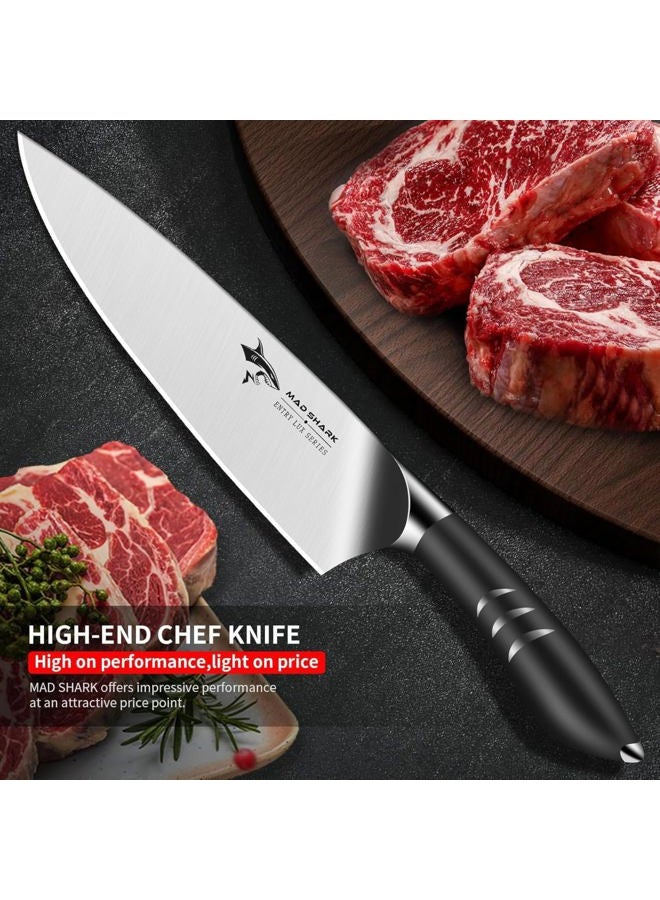 MAD SHARK Chef Knife 8 inch Chopping Knife High Carbon Stainless Steel Shark Chef's Knives with Ergonomic Handle, Cooking Knife with Gift Box, Birthday Gifts for Mom/Dad, Black - Image 3