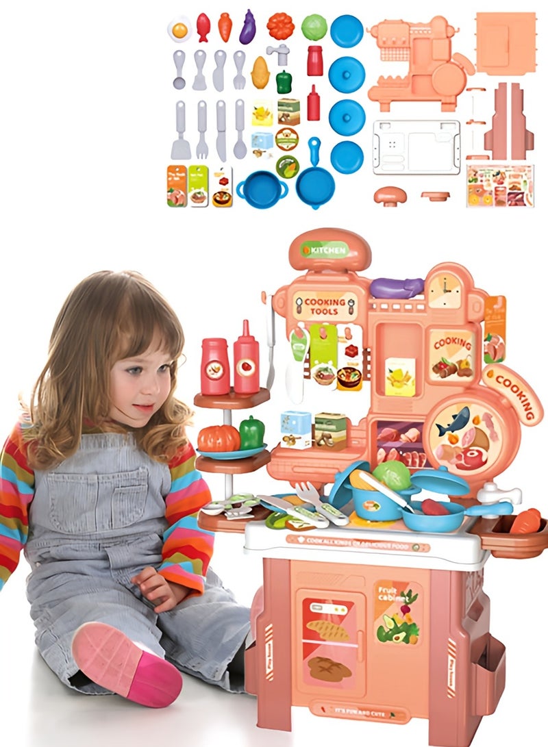 46Pcs Kitchen Playset, Pretend Play Toys with Simulated Food, Pots, Pans, Cutting Boards and Storage Boxes, Suitable for Boys and Girls - Image 1