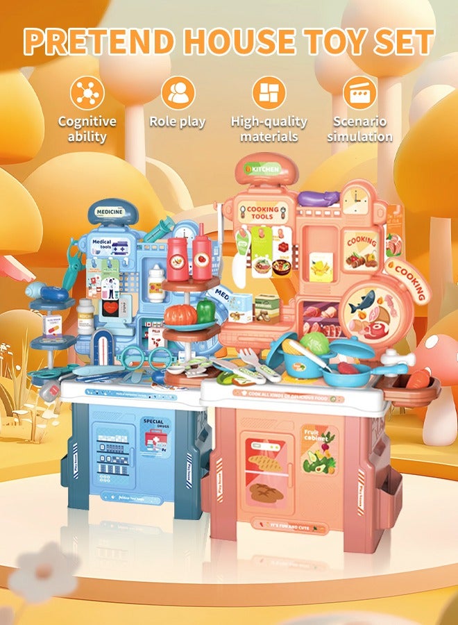 46Pcs Kitchen Playset, Pretend Play Toys with Simulated Food, Pots, Pans, Cutting Boards and Storage Boxes, Suitable for Boys and Girls - Image 2