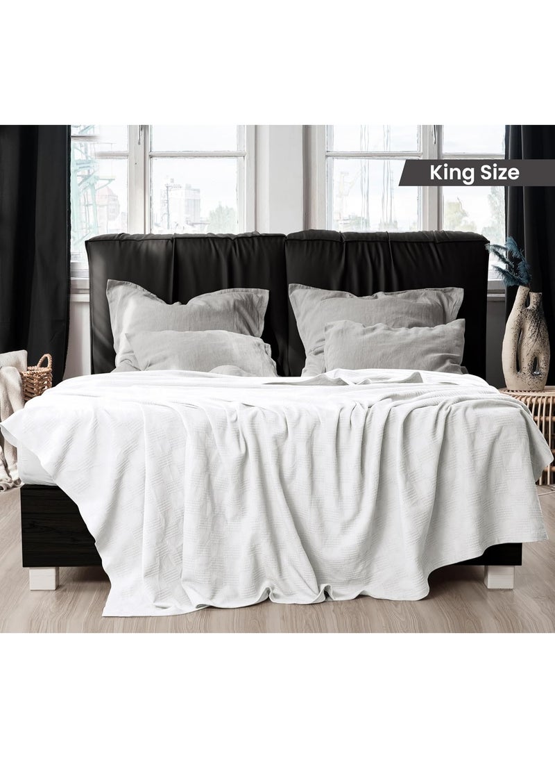 Utopia Bedding 100% Cotton Blanket (King Size - 90x108 Inches) 350GSM Lightweight Thermal Blanket, Soft Breathable Blanket for All Seasons (White) - Image 2