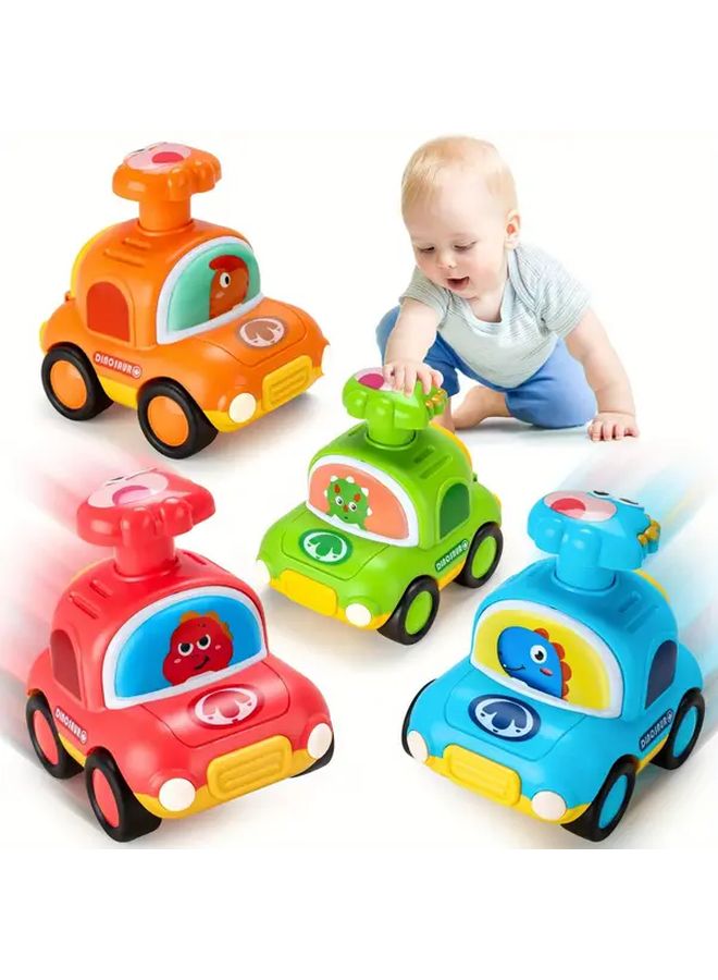 Blue Dinosaur Taxi Toy Car Manual Friction Power Push Pull Gift For Boys Motor Skills - Image 2