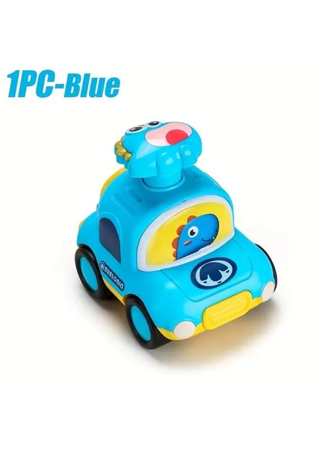 Blue Dinosaur Taxi Toy Car Manual Friction Power Push Pull Gift For Boys Motor Skills - Image 1