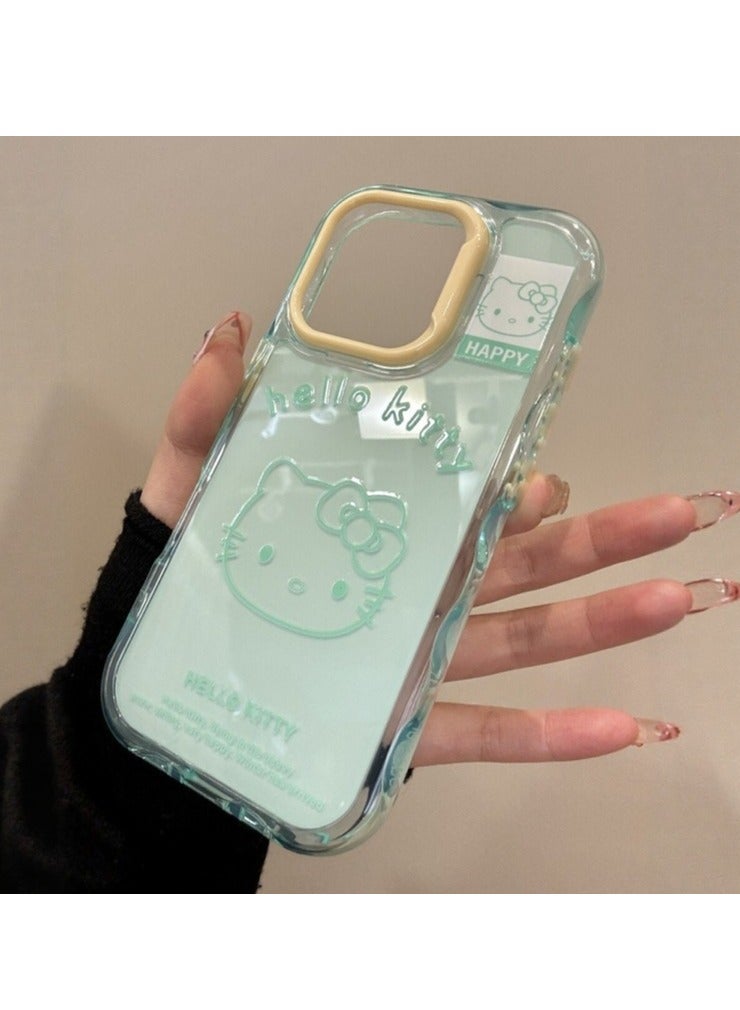 NIBEMINENT Wave Edge Solid Cat Protective TPU Case Cover For iPhone 16 Pro Max, Green/Yellow Kitty