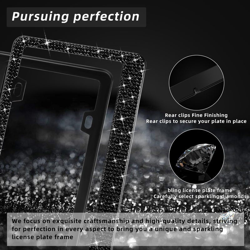 OKLPF Bling License Plate Frame for Women, 2PCS Sparkly License Plate Frames| Over 1200 pcs14 Facets Bedazzled Clear Glass Diamond Rhinestone Crystals w/Free Glitter Diamond Box (Black) - Image 3