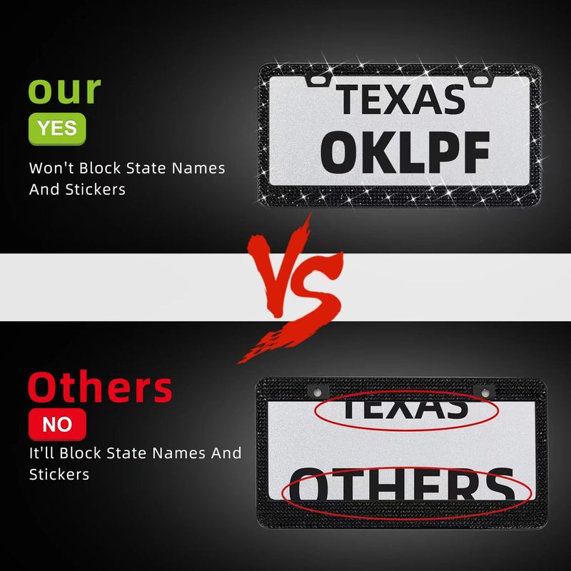 OKLPF Bling License Plate Frame for Women, 2PCS Sparkly License Plate Frames| Over 1200 pcs14 Facets Bedazzled Clear Glass Diamond Rhinestone Crystals w/Free Glitter Diamond Box (Black) - Image 4