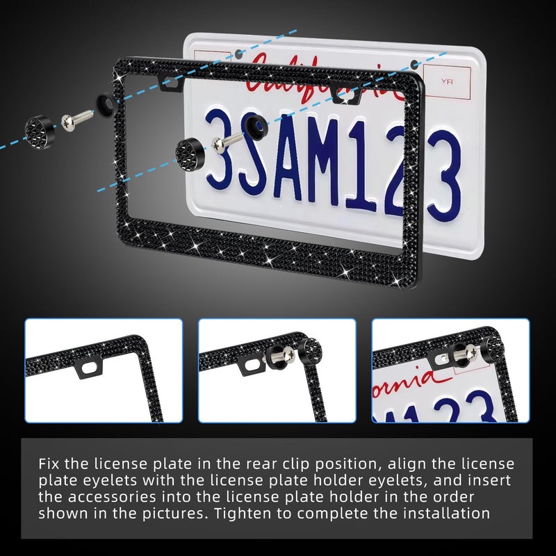 OKLPF Bling License Plate Frame for Women, 2PCS Sparkly License Plate Frames| Over 1200 pcs14 Facets Bedazzled Clear Glass Diamond Rhinestone Crystals w/Free Glitter Diamond Box (Black) - Image 5