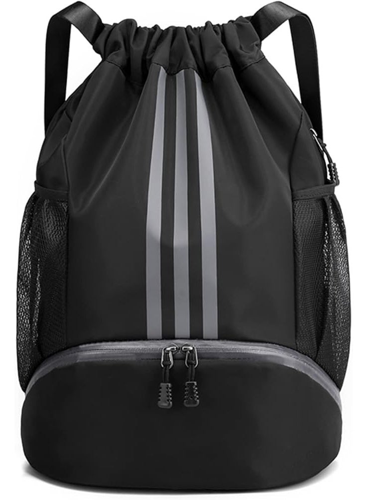 Drawstring Backpack Drawstring Bag Gym Sack String Bag Men Women, Basketball Bag Bundle Pocket Drawstring Backpack Student School Bag Football Bag Storage Bag Large Capacity Fitness (black) - Image 1