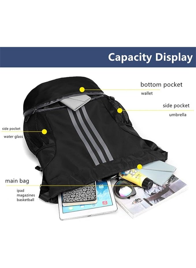 Drawstring Backpack Drawstring Bag Gym Sack String Bag Men Women, Basketball Bag Bundle Pocket Drawstring Backpack Student School Bag Football Bag Storage Bag Large Capacity Fitness (black) - Image 2