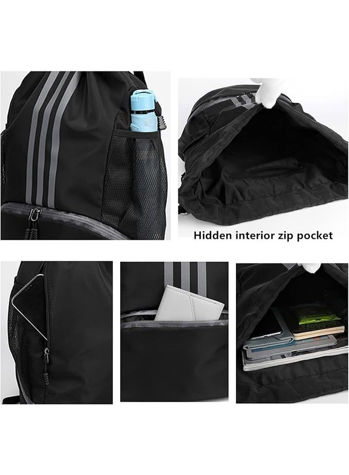 Drawstring Backpack Drawstring Bag Gym Sack String Bag Men Women, Basketball Bag Bundle Pocket Drawstring Backpack Student School Bag Football Bag Storage Bag Large Capacity Fitness (black) - Image 3