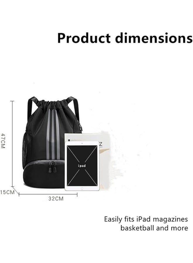 Drawstring Backpack Drawstring Bag Gym Sack String Bag Men Women, Basketball Bag Bundle Pocket Drawstring Backpack Student School Bag Football Bag Storage Bag Large Capacity Fitness (black) - Image 4