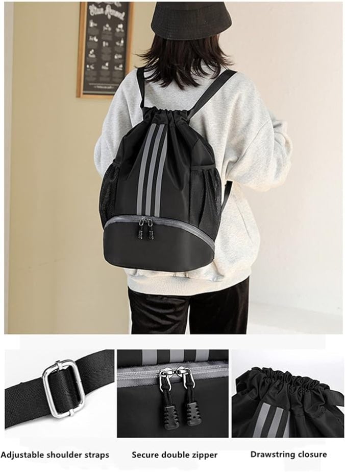 Drawstring Backpack Drawstring Bag Gym Sack String Bag Men Women, Basketball Bag Bundle Pocket Drawstring Backpack Student School Bag Football Bag Storage Bag Large Capacity Fitness (black) - Image 5