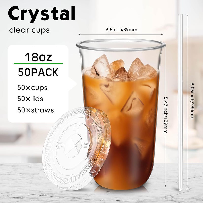 Ziliny 50 Sets Clear Plastic Cups with Lids and Straws, Disposable Iced Coffee Cups for Drinking, Cold Drinks, Juice, Smoothie, Pet Cup for Coffee Shops, Party, Christmas (18 oz) - Image 3