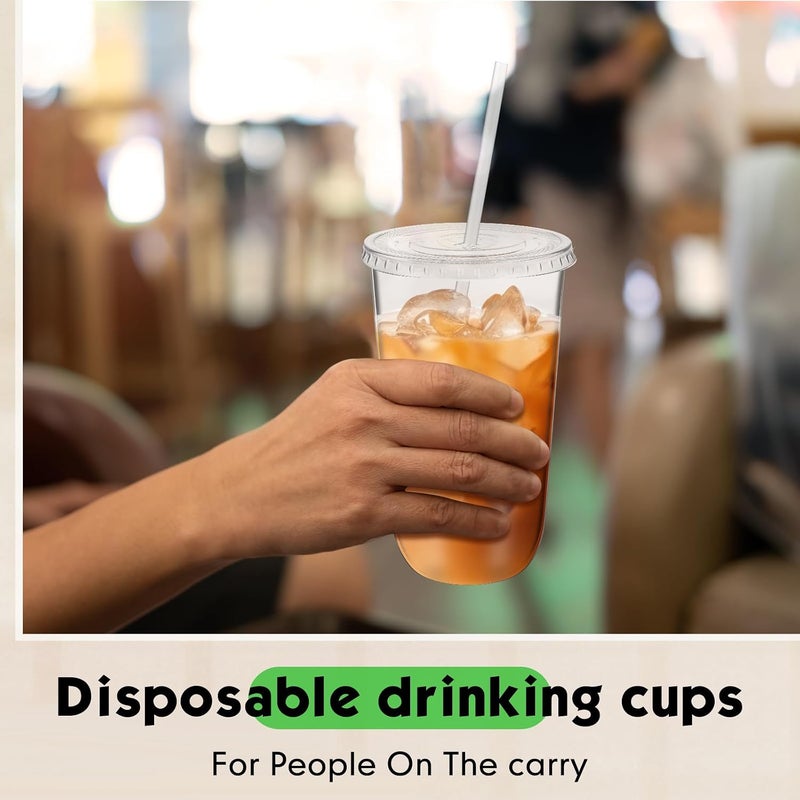 Ziliny 50 Sets Clear Plastic Cups with Lids and Straws, Disposable Iced Coffee Cups for Drinking, Cold Drinks, Juice, Smoothie, Pet Cup for Coffee Shops, Party, Christmas (18 oz) - Image 5