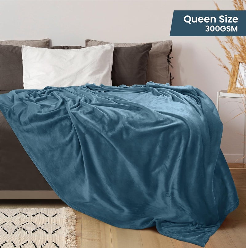 Utopia Bedding Fleece Blanket Queen Size Stone Blue 300GSM Luxury Fuzzy Soft Anti-Static Microfiber Bed Blanket (90x90 Inches) - Image 2
