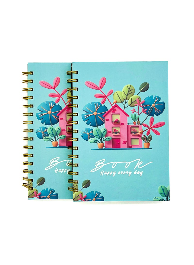 Generic 2-piece set of A5 Coil Notebook 160 Page Horizontal Grid Diary Creative Pattern Notebook Suitable for Student Office Travel Meetings Business Writing  - Image 1