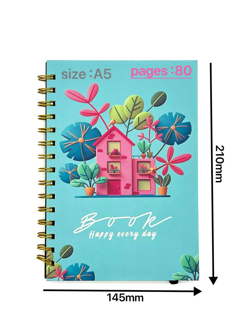 Generic 2-piece set of A5 Coil Notebook 160 Page Horizontal Grid Diary Creative Pattern Notebook Suitable for Student Office Travel Meetings Business Writing  - Image 2