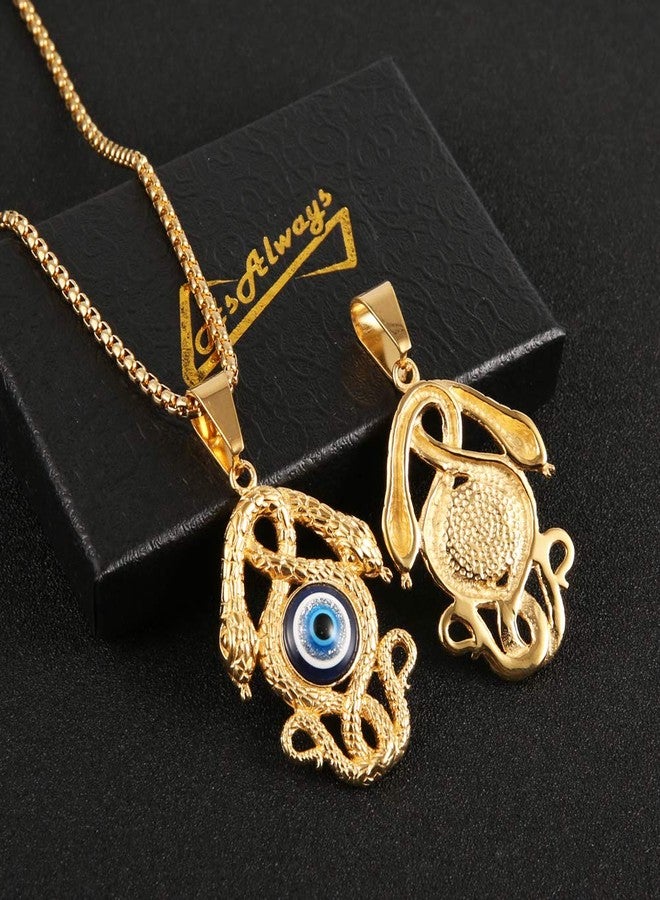 AsAlways 14K Gold Plated Stainless Steel Snake Pendant Necklace Ancient Egyptian Symbol of Protection Evil Eye Necklace Jewelry Gift (Double-headed snake) - Image 5