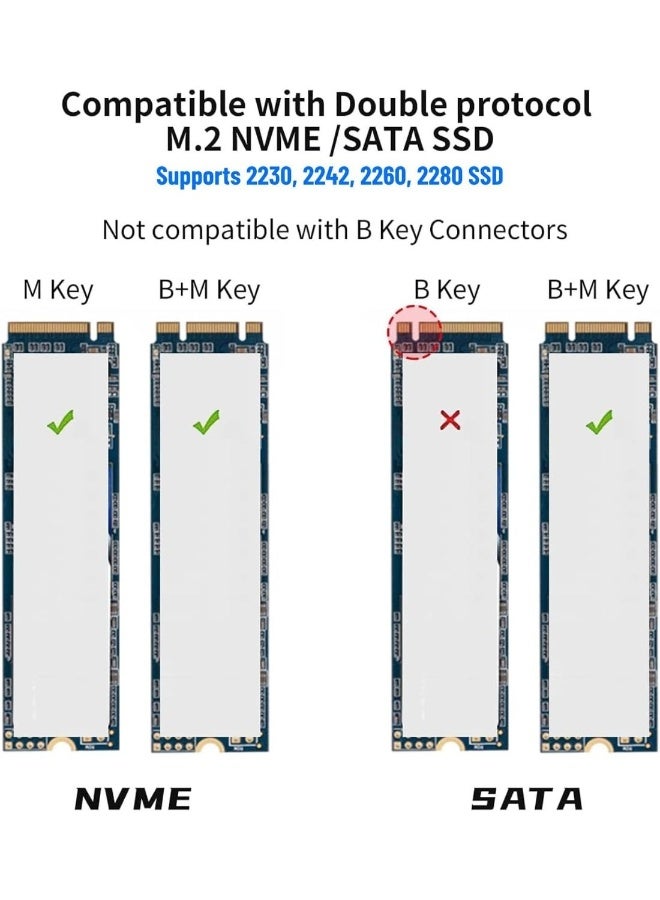 SSK enclosure nvme enclosure Aluminum M.2 to USB NVMe SATA SSD Enclosure Reader, Tool-Free USB 3.2 Gen 2 10Gbps NVMe PCI-E 6Gbps SATA M-Key / B+M Key Solid State Drive External Adapter With UASP Trim, for SSDs 2242 2260 2280 - Image 2
