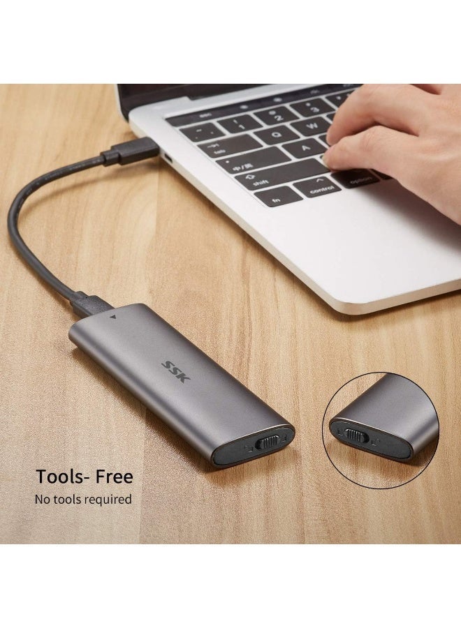 SSK enclosure nvme enclosure Aluminum M.2 to USB NVMe SATA SSD Enclosure Reader, Tool-Free USB 3.2 Gen 2 10Gbps NVMe PCI-E 6Gbps SATA M-Key / B+M Key Solid State Drive External Adapter With UASP Trim, for SSDs 2242 2260 2280 - Image 4