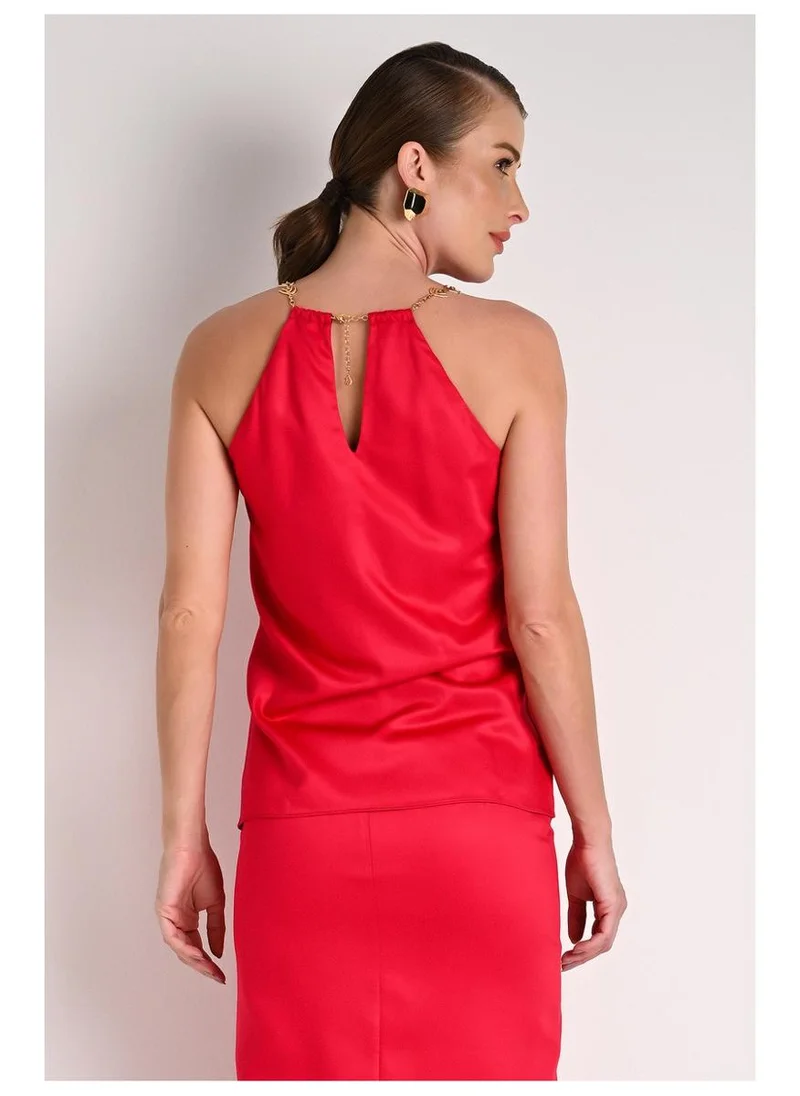 Carmen Steffens  Halter Neck Tank Top with Red Metal Strap for Women | Best Price UAE