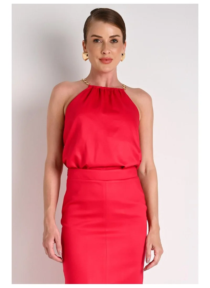 Carmen Steffens  Halter Neck Tank Top with Red Metal Strap for Women | Best Price UAE