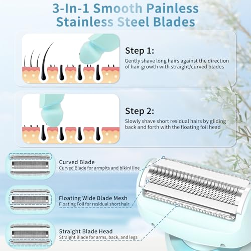 Yolopim 2 in 1 Electric Razors for Women, Electric Shaver for Women, Bikini Trimmer for Women, Silk Glide Pro Shaver, Waterproof Painless Wet & Dry, Removable Head, Womens Electric Razor for Legs, Body - Image 4
