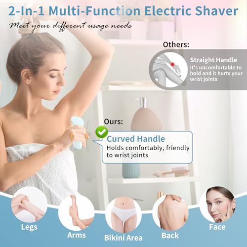 Yolopim 2 in 1 Electric Razors for Women, Electric Shaver for Women, Bikini Trimmer for Women, Silk Glide Pro Shaver, Waterproof Painless Wet & Dry, Removable Head, Womens Electric Razor for Legs, Body - Image 2