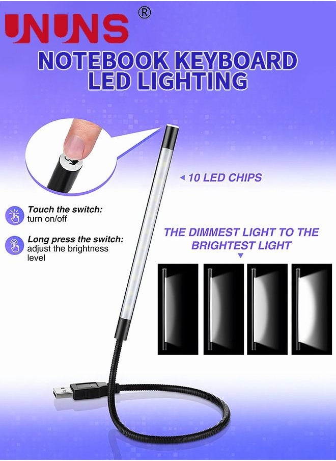2 Pieces USB LED Light USB Light for Laptop Keyboard Light Gooseneck Light Computer Light Flexible Stick Dimmable LED Lamp Touch Switch for Reading Book