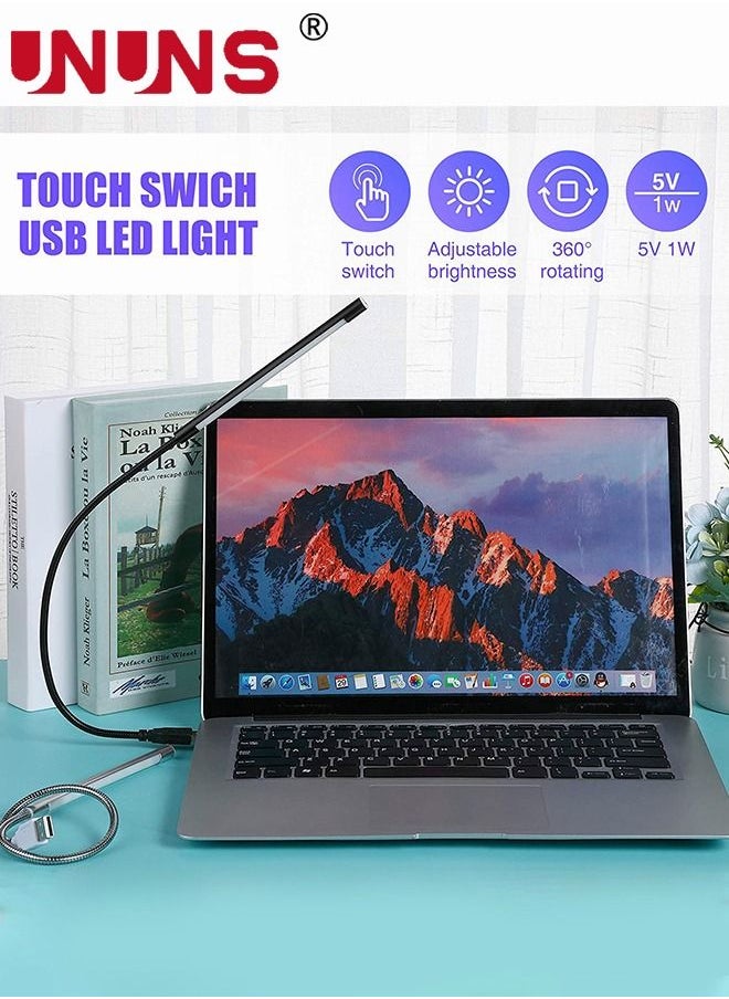 2 Pieces USB LED Light USB Light for Laptop Keyboard Light Gooseneck Light Computer Light Flexible Stick Dimmable LED Lamp Touch Switch for Reading Book