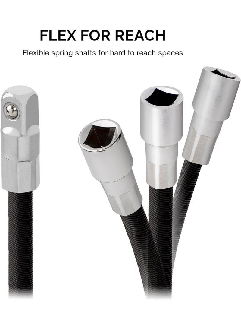 Flexible Socket Extension Bar Set, 1/4 & 3/8 Inch Drive Bendable Wrench Extender Rods, 2 Pack Auto Repair Hand Tool - Image 2