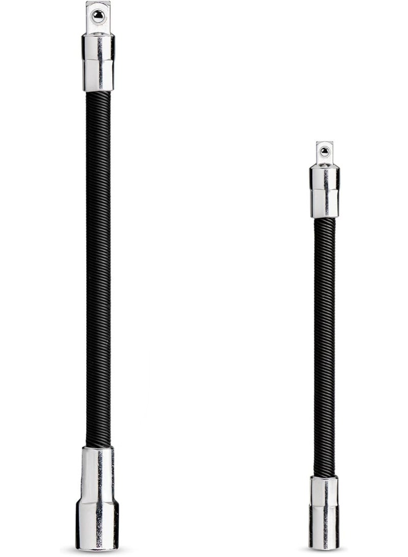 Flexible Socket Extension Bar Set, 1/4 & 3/8 Inch Drive Bendable Wrench Extender Rods, 2 Pack Auto Repair Hand Tool - Image 1