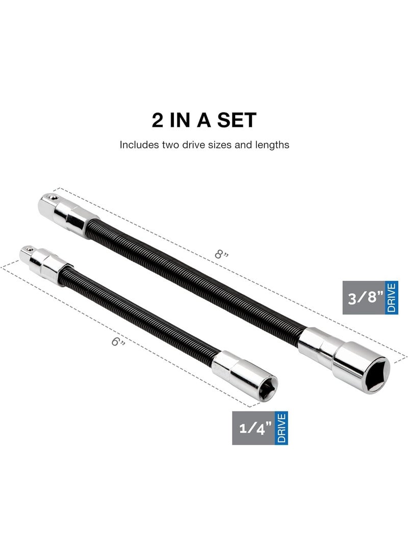 Flexible Socket Extension Bar Set, 1/4 & 3/8 Inch Drive Bendable Wrench Extender Rods, 2 Pack Auto Repair Hand Tool - Image 3