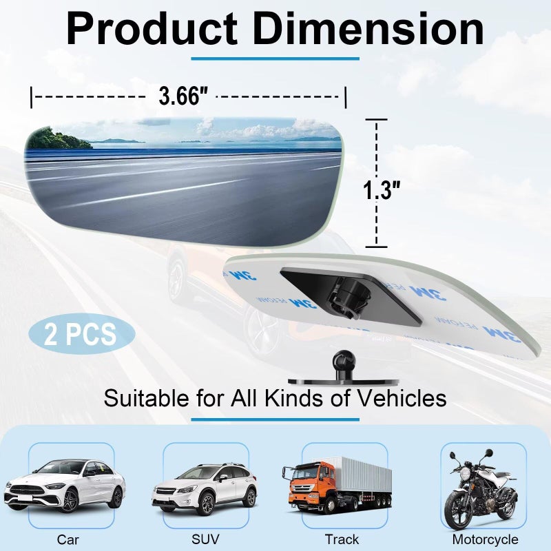 BFXM Blind Spot Mirrors 2 Pack, Frameless Side Mirror Blindspot Convex HD Glass Car Accessories, Side View Mirror Blindspot with Wide Angle Adjustable Stick for Car SUV and Trucks - Image 3