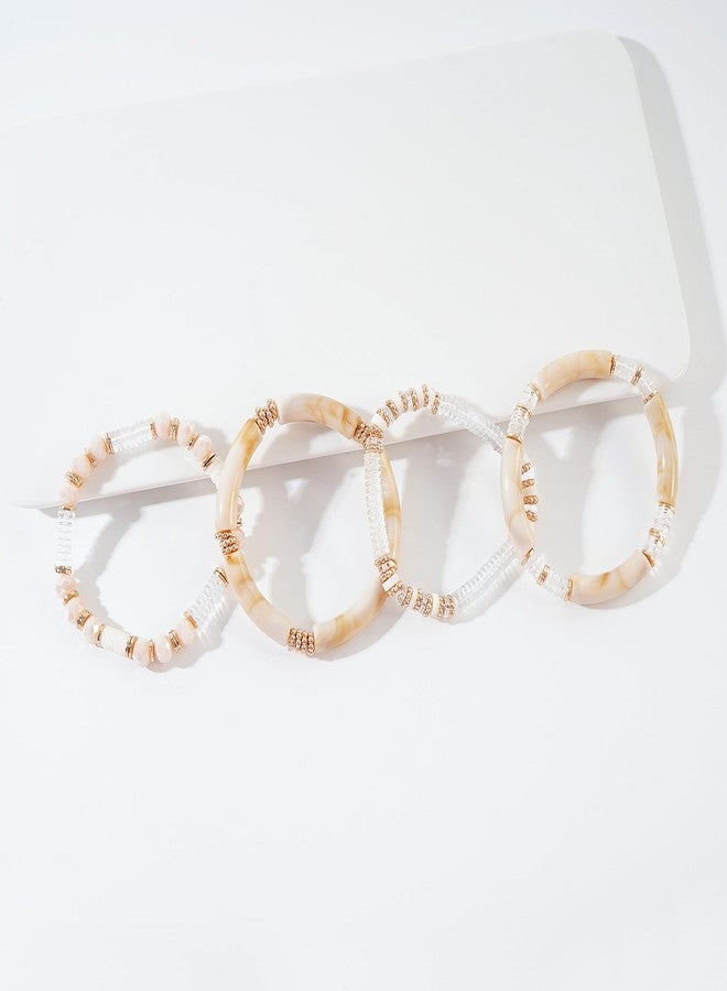 LALAPPLE Gold Plated Beaded Acrylic Bamboo Tube Bangle Bracelets for Women, Colorful Chunky Curved Tube With Gold Plated Pieces Beads Stretch Bracelet Friendship Summer Beach Jewelry, approximately 7 - Image 2