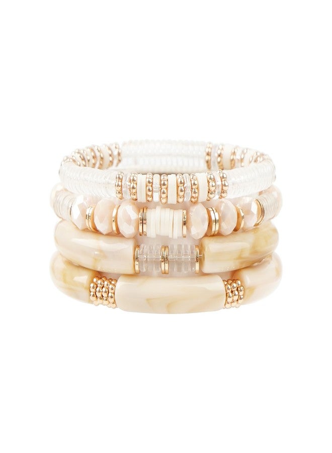 LALAPPLE Gold Plated Beaded Acrylic Bamboo Tube Bangle Bracelets for Women, Colorful Chunky Curved Tube With Gold Plated Pieces Beads Stretch Bracelet Friendship Summer Beach Jewelry, approximately 7 - Image 1