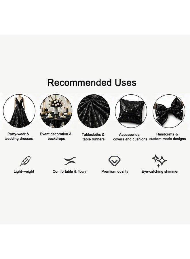 Soft Sequin Tulle Mesh Fabric, Size 3 Meters × 1.30 Meters Width for Dress, Blouse, Handheld Folding Fan, Hair Clip, Craft and Embroidery, Girl Cosplay Party - black - Image 3
