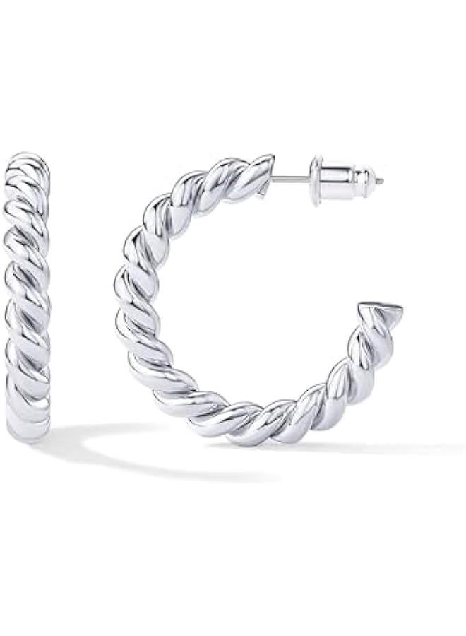 PAVOI 14K Gold Plated Twisted Rope Round Hoop Earrings in Rose, White and Yellow Gold - Image 1