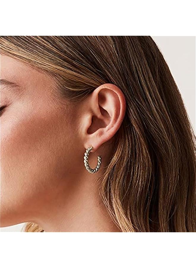 PAVOI 14K Gold Plated Twisted Rope Round Hoop Earrings in Rose, White and Yellow Gold - Image 2