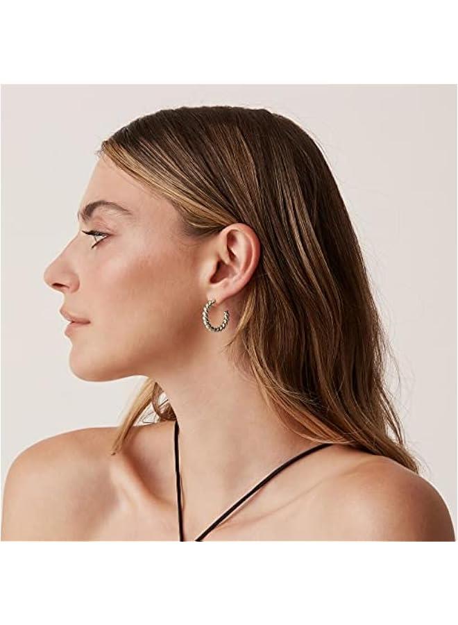 PAVOI 14K Gold Plated Twisted Rope Round Hoop Earrings in Rose, White and Yellow Gold - Image 4