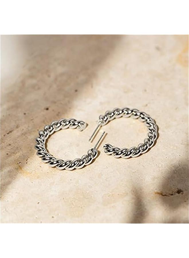 PAVOI 14K Gold Plated Twisted Rope Round Hoop Earrings in Rose, White and Yellow Gold - Image 5